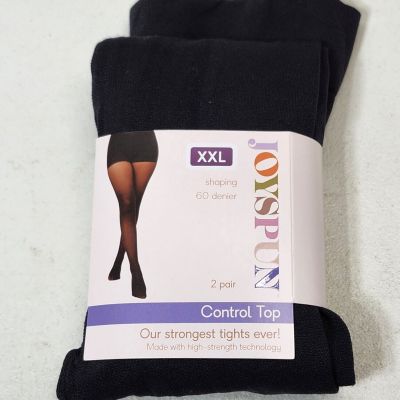 Joyspun Control Top Black Stockings Tights Size XXL 2 Pair Shaping 60 Denier